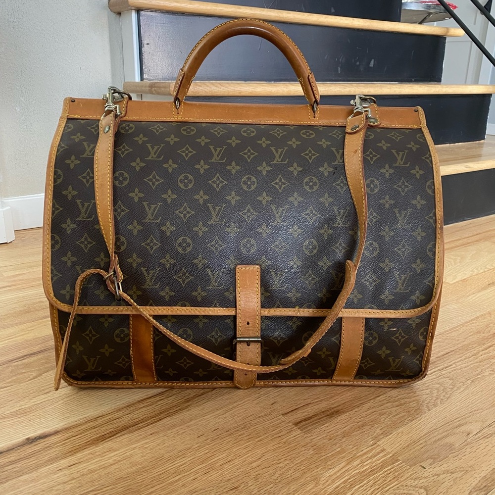Auth Louis Vuitton Kleber Travel Bag in Monogram w/Vachetta Leather 1989 France